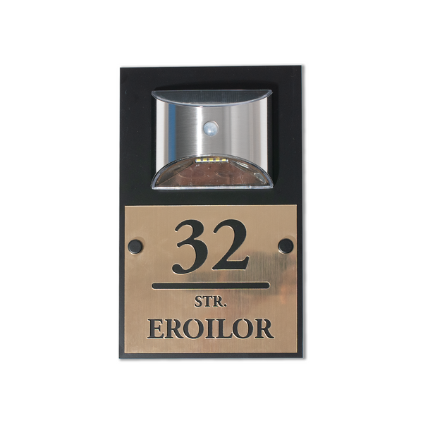 Număr de casă ABS, personalizat, cu lampă solară și senzor de mișcare